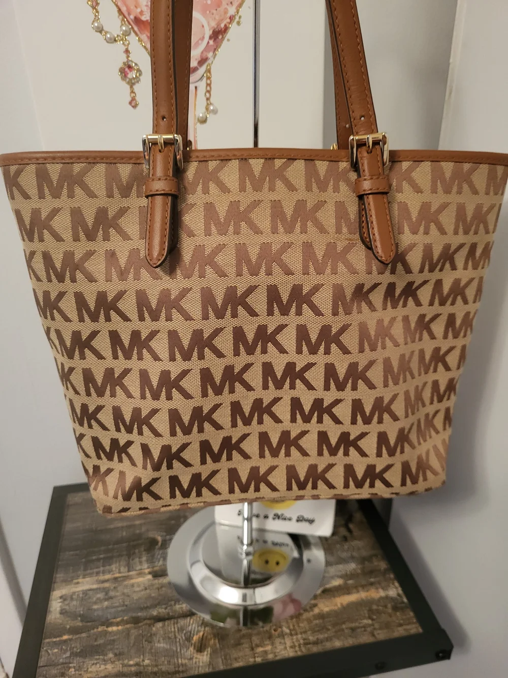 Michael Michael Kors Tan and Brown MK Monogram Tote 13